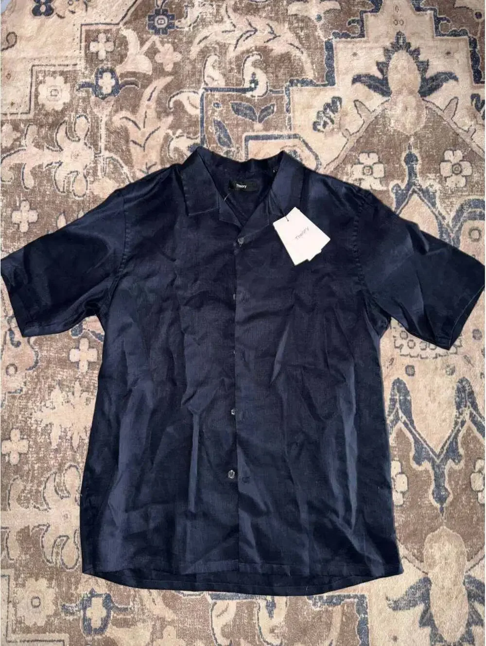 Theory Daze Linen Short-Sleeve Camp Collar Shirt Baltic Size L - New with tags